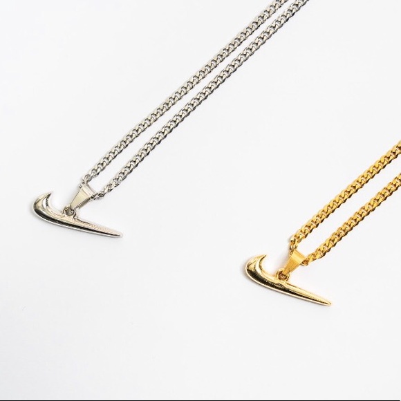 FREE SHIPPING 2x Silver+Gold Nike Swoosh Necklaces - Picture 1 of 11
